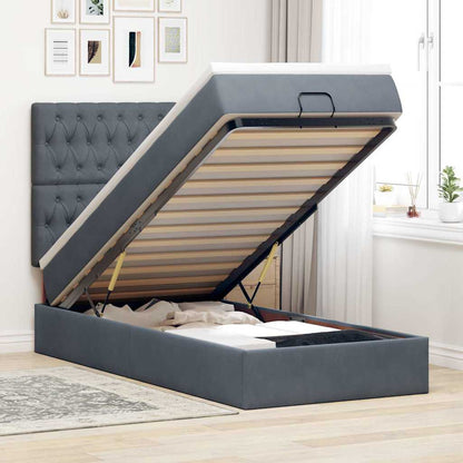 vidaXL Lit Ottoman avec matelas et LED Gris foncé 100x200 cm Velours