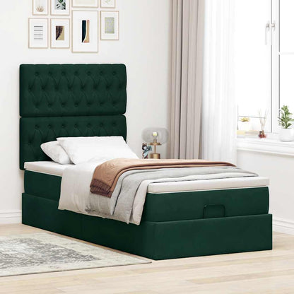vidaXL Ottoman-Bett mit Matratzen & LEDs Dunkelgrün 100x200 cm Samt