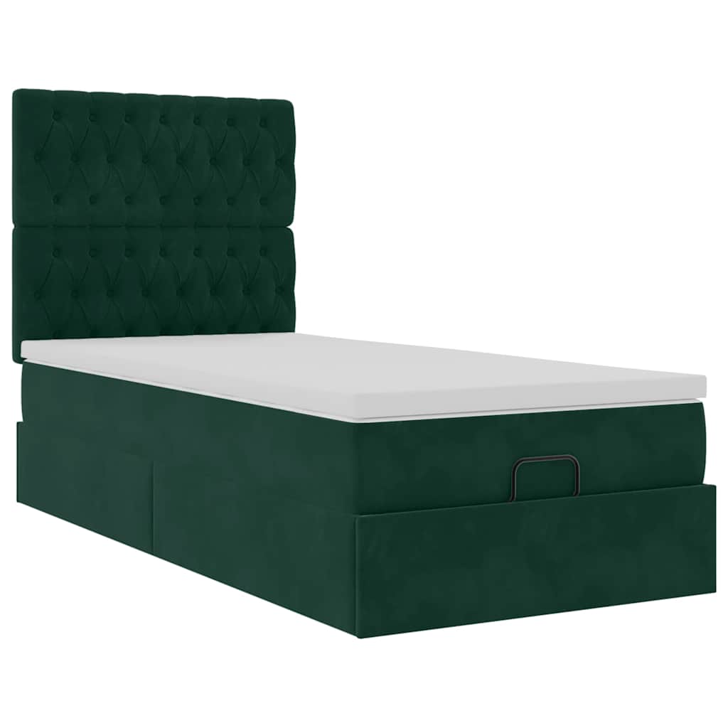 vidaXL Ottoman-Bett mit Matratzen & LEDs Dunkelgrün 100x200 cm Samt