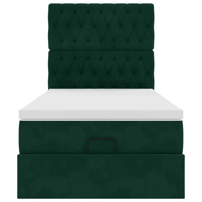 vidaXL Ottoman-Bett mit Matratzen & LEDs Dunkelgrün 100x200 cm Samt