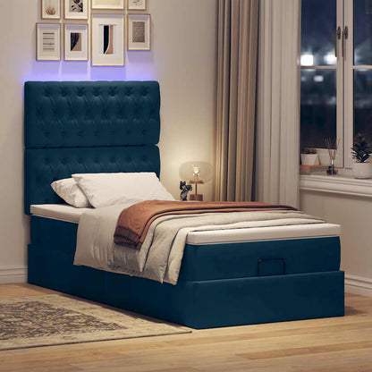 Ottoman-Bett mit Matratzen & LEDs Dunkelblau 100x200 cm Samt