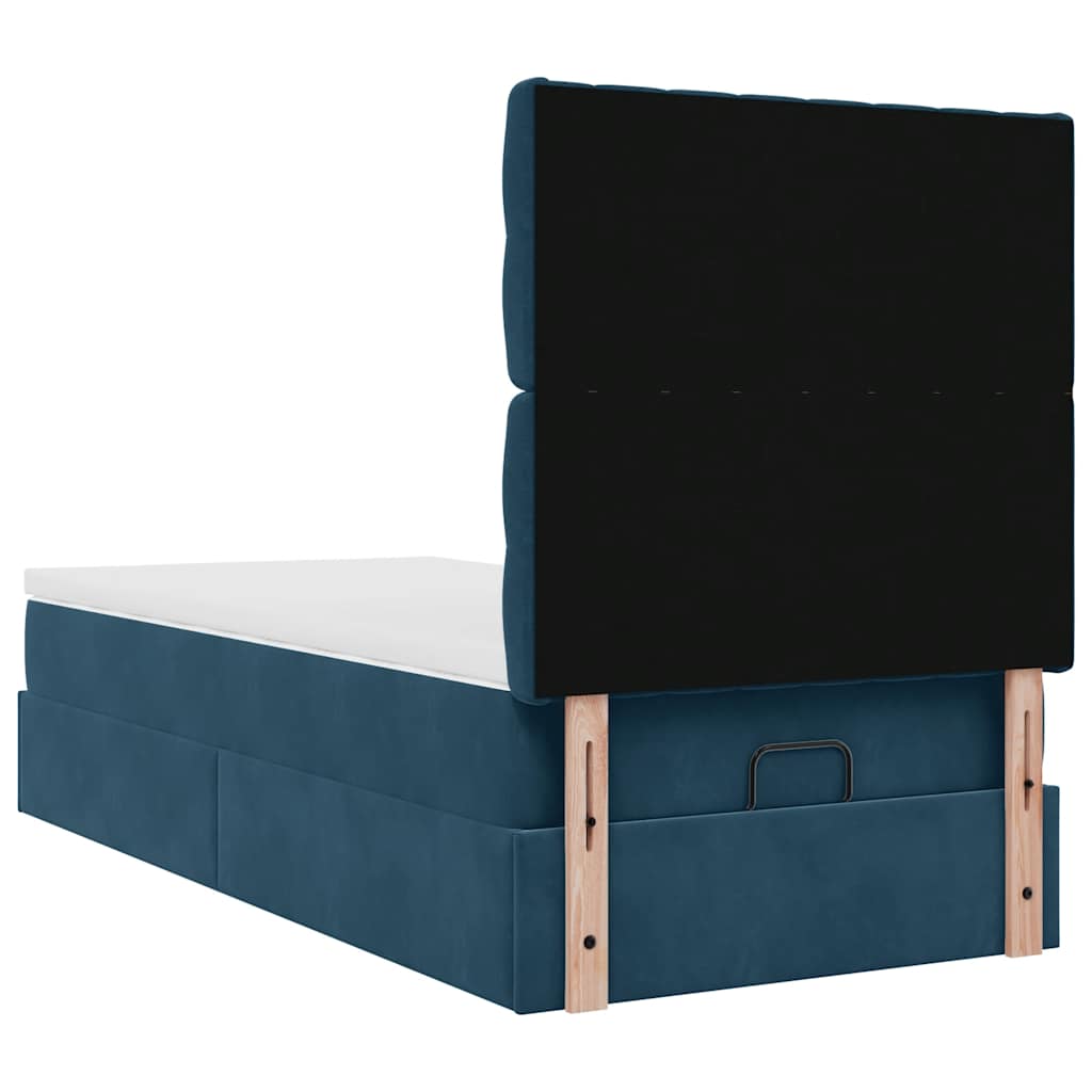 Ottoman-Bett mit Matratzen & LEDs Dunkelblau 100x200 cm Samt