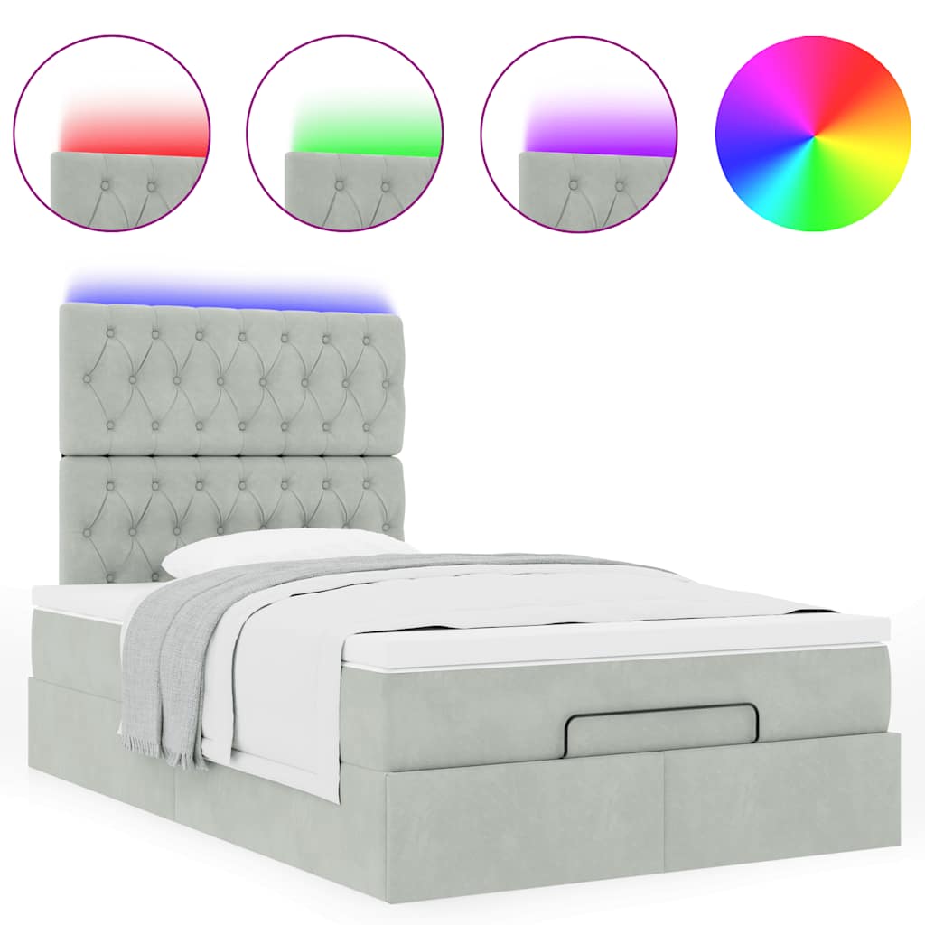 vidaXL Lit ottoman avec matelas et LED gris clair 120x190 cm velours