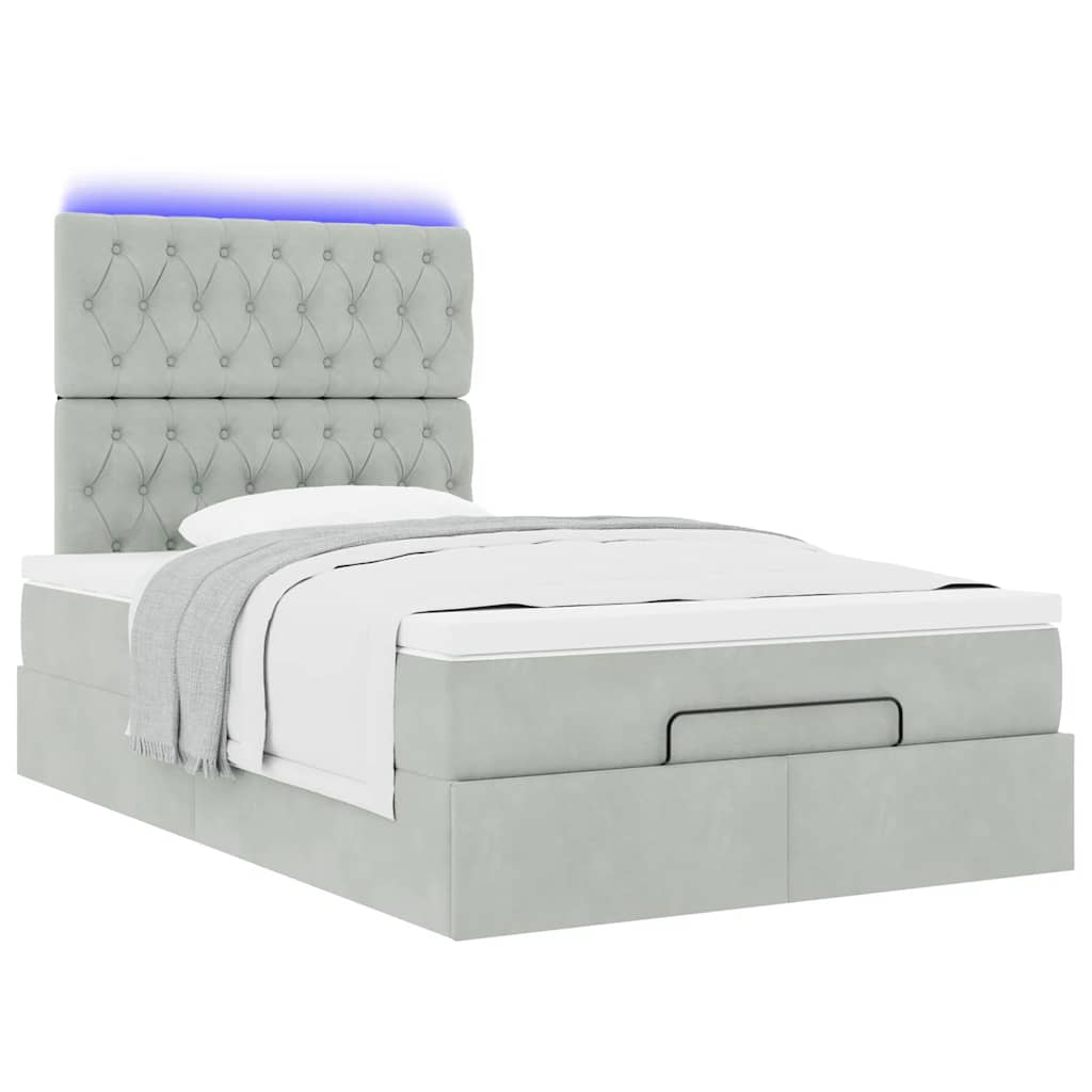 vidaXL Lit ottoman avec matelas et LED gris clair 120x190 cm velours