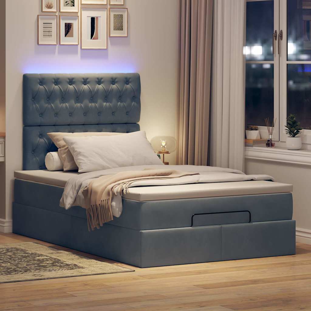 vidaXL Lit coffre avec matelas et LED gris foncé 120x190 cm velours