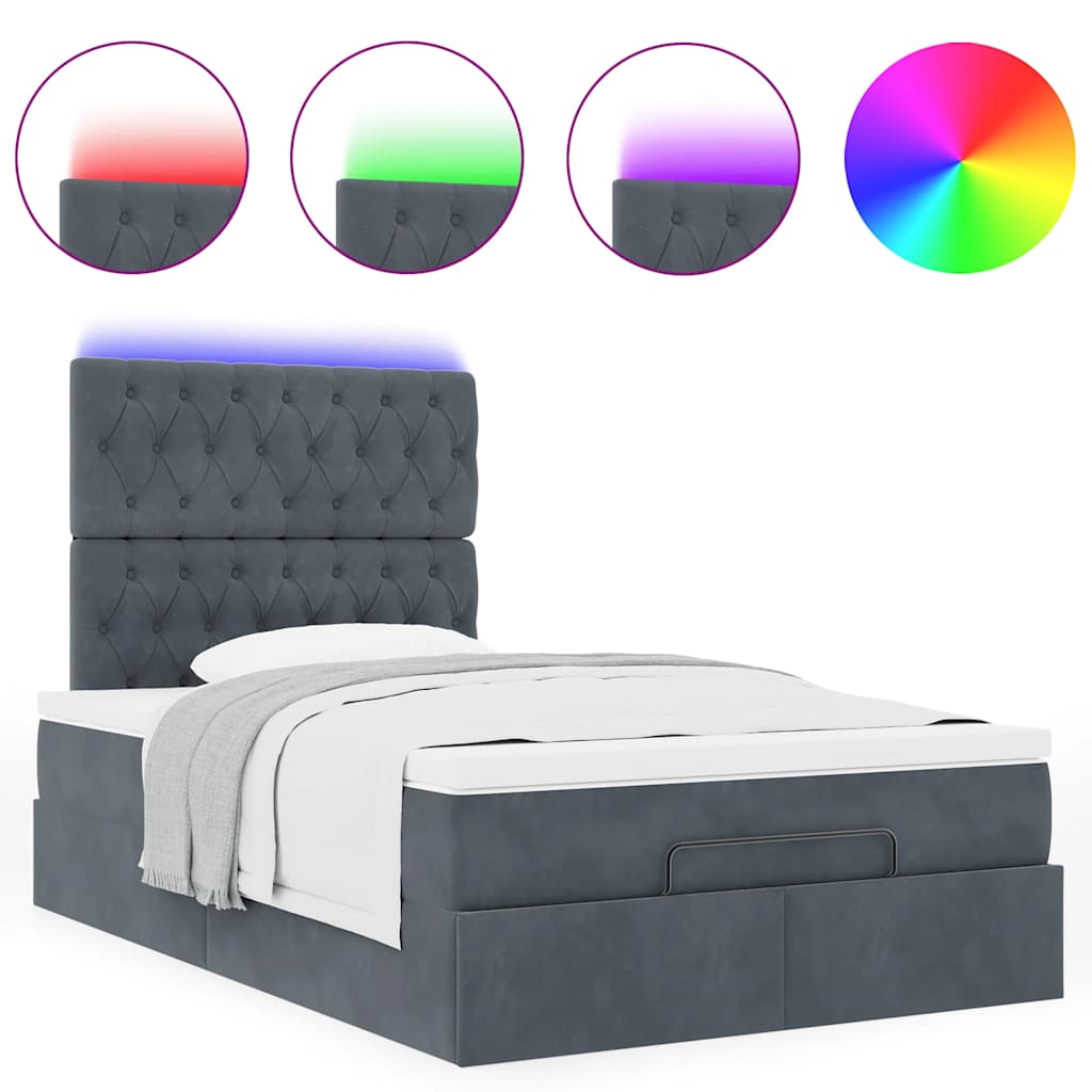 vidaXL Lit coffre avec matelas et LED gris foncé 120x190 cm velours