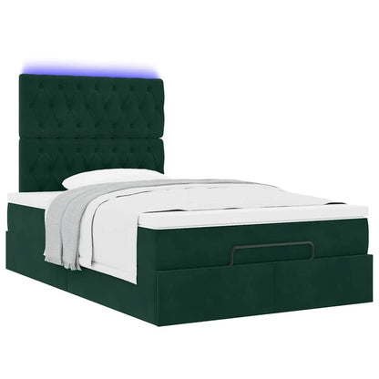 vidaXL Ottoman-Bett mit Matratzen & LEDs Dunkelgrün 120x190 cm Samt