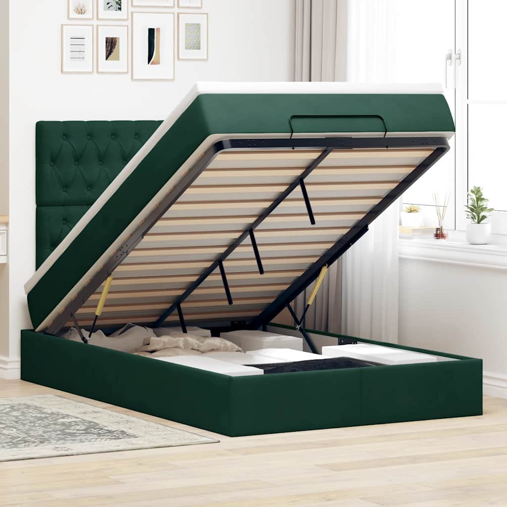 vidaXL Ottoman-Bett mit Matratzen & LEDs Dunkelgrün 120x190 cm Samt