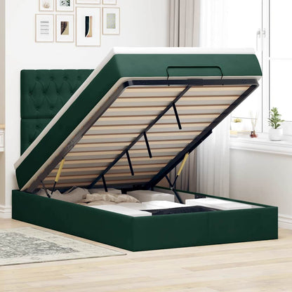 vidaXL Ottoman-Bett mit Matratzen & LEDs Dunkelgrün 120x190 cm Samt