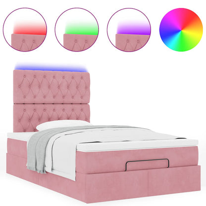 Ottoman-Bett mit Matratzen & LEDs Rosa 120x190 cm Samt