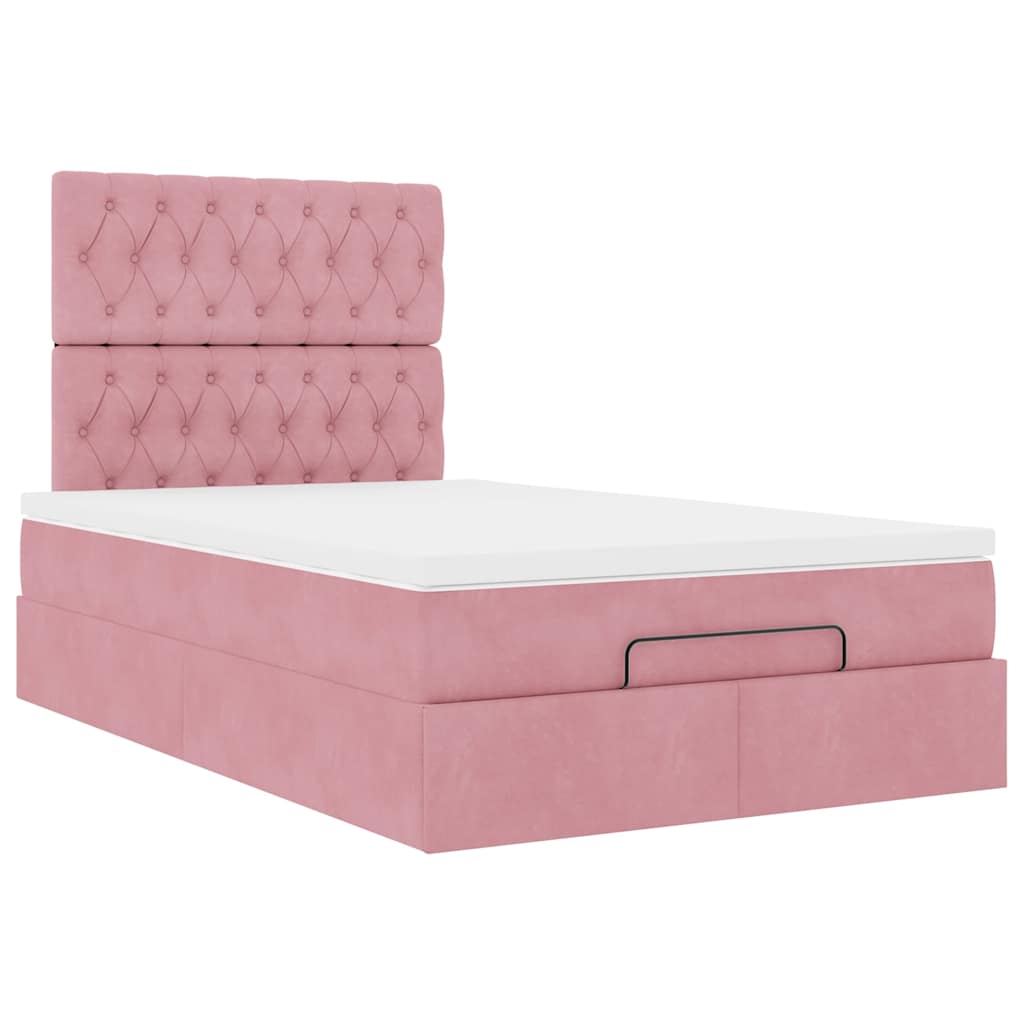 Ottoman-Bett mit Matratzen & LEDs Rosa 120x190 cm Samt