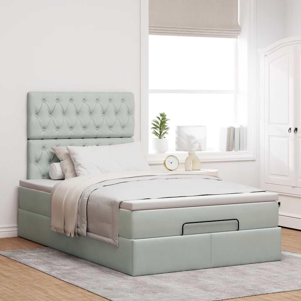 vidaXL Lit ottoman avec matelas et LED Gris clair 120x200 cm Velours