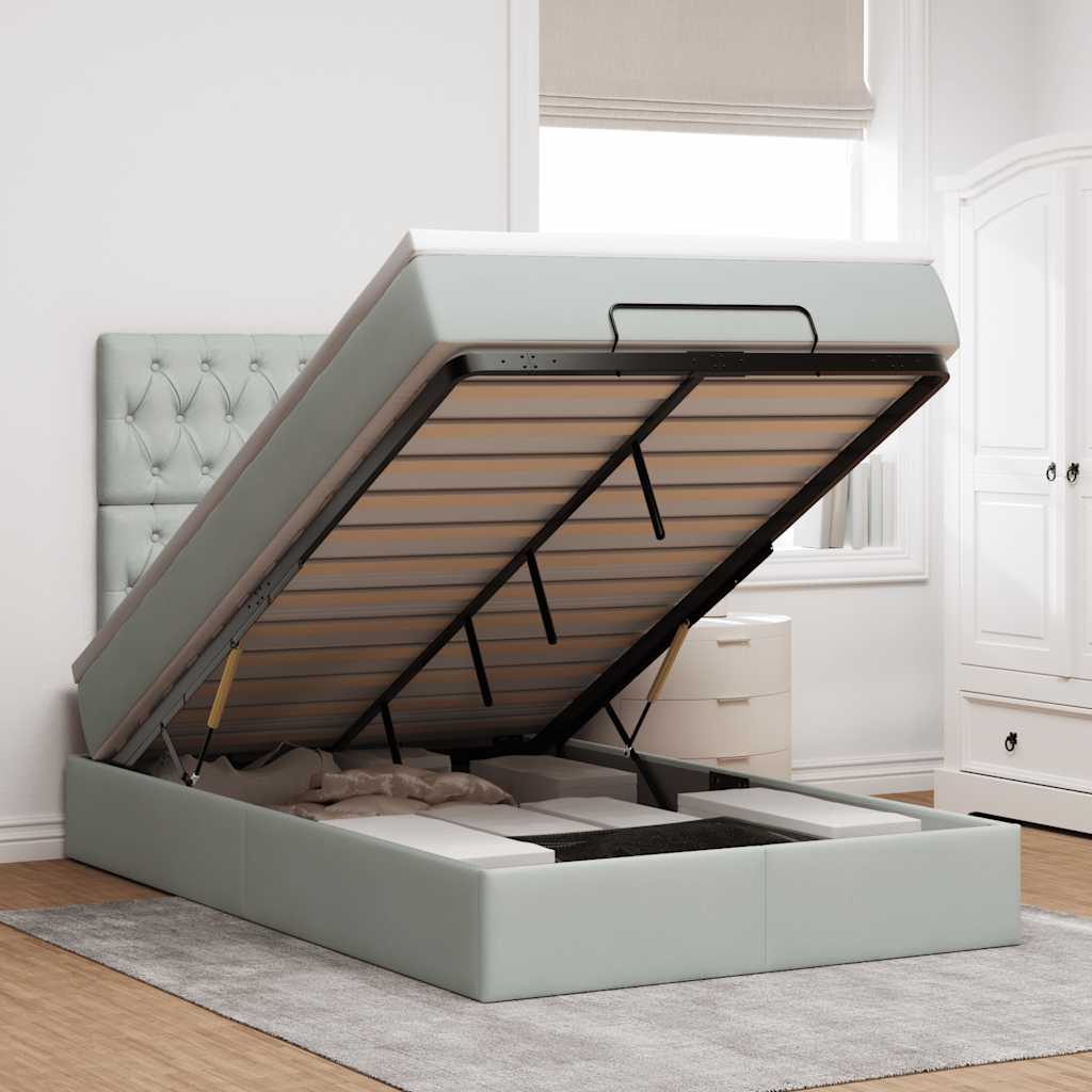 vidaXL Lit ottoman avec matelas et LED Gris clair 120x200 cm Velours