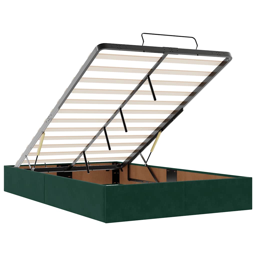 Ottoman-Bett mit Matratzen & LEDs Dunkelgrün 120x200 cm Samt