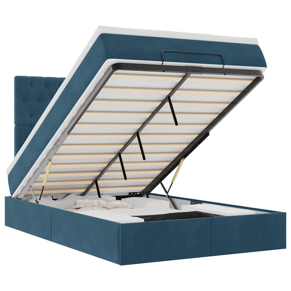 Ottoman-Bett mit Matratzen & LEDs Dunkelblau 120x200 cm Samt