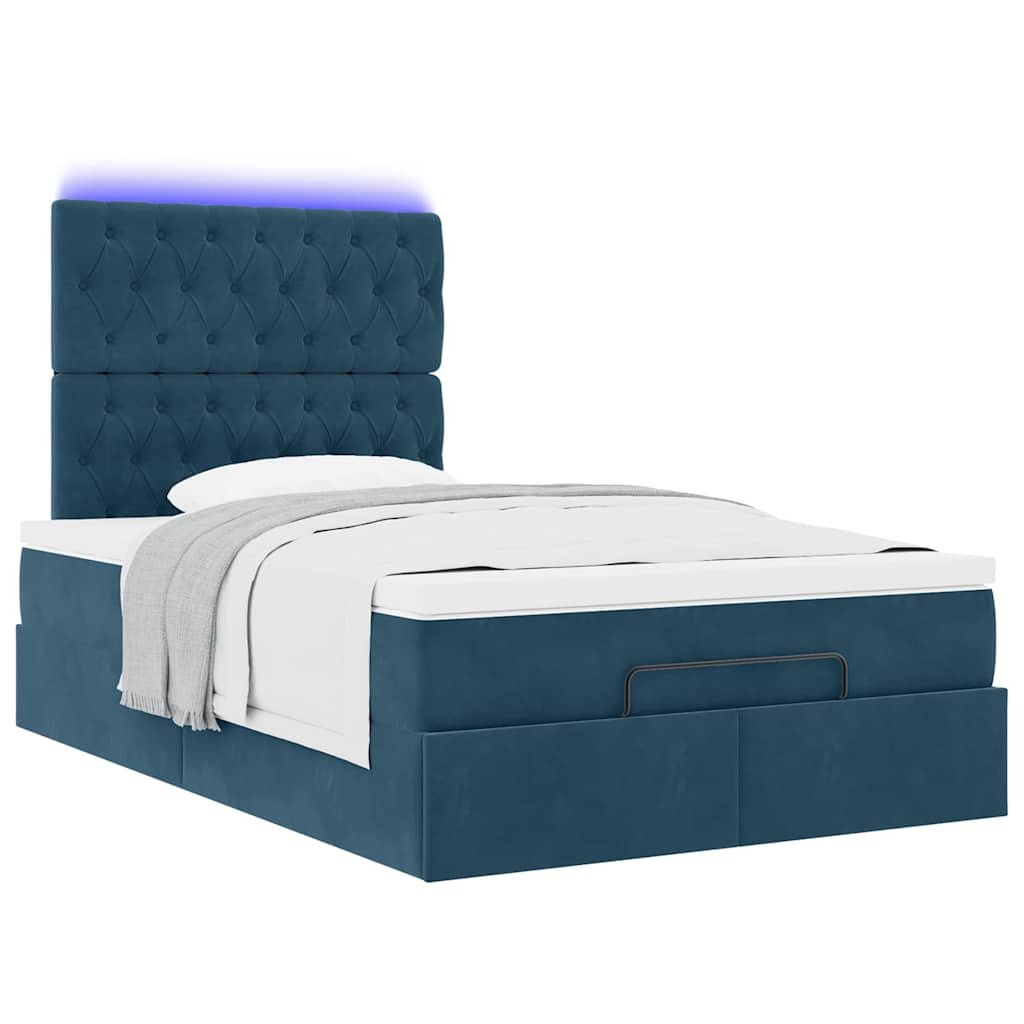 Ottoman-Bett mit Matratzen & LEDs Dunkelblau 120x200 cm Samt