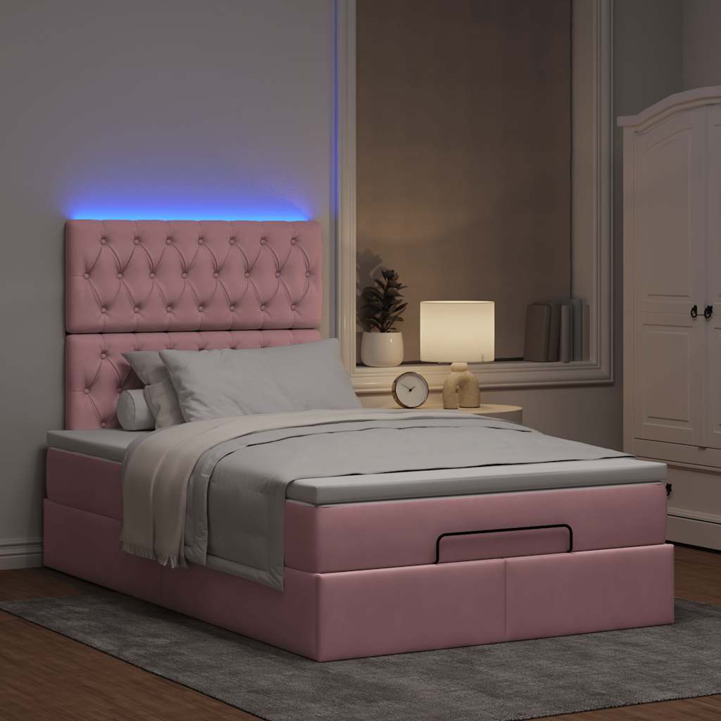 vidaXL Lit ottoman avec matelas et LED Rose 120x200 cm Velours