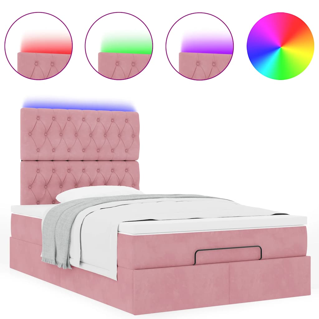 vidaXL Lit ottoman avec matelas et LED Rose 120x200 cm Velours
