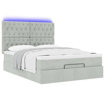 Ottoman-Bett mit Matratzen & LEDs Hellgrau 140x190 cm Samt