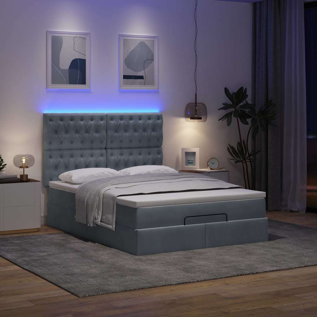 vidaXL Ottoman-Bett mit Matratzen & LEDs Dunkelgrau 140x190 cm Samt