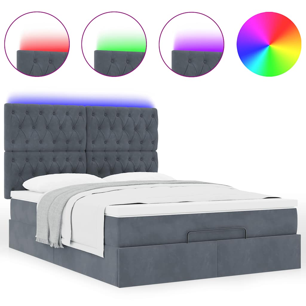 vidaXL Ottoman-Bett mit Matratzen & LEDs Dunkelgrau 140x190 cm Samt