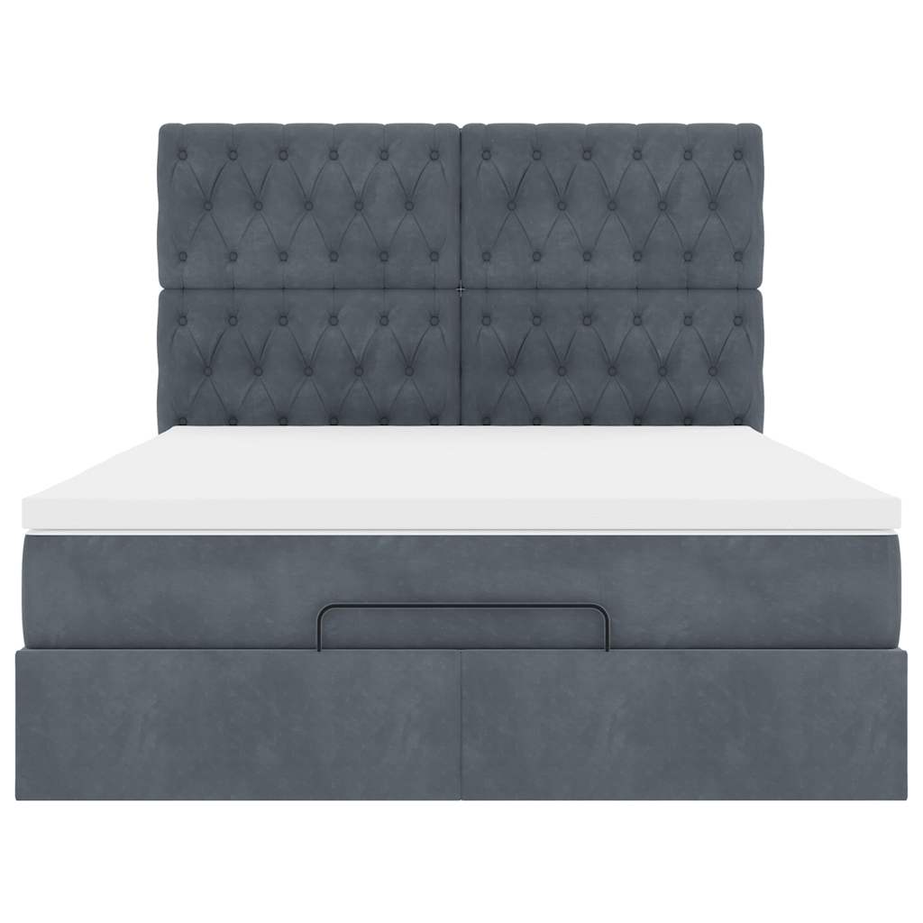 vidaXL Ottoman-Bett mit Matratzen & LEDs Dunkelgrau 140x190 cm Samt