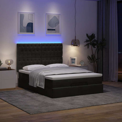 Ottoman-Bett mit Matratzen & LEDs Schwarz 140x190 cm Samt