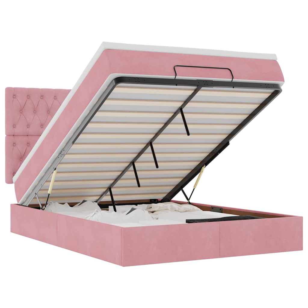 vidaXL Ottoman-Bett mit Matratzen & LEDs Rosa 140x190 cm Samt