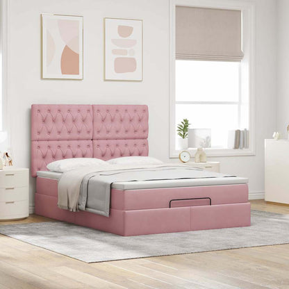 vidaXL Ottoman-Bett mit Matratzen & LEDs Rosa 140x190 cm Samt