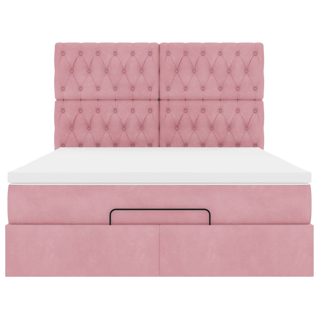 vidaXL Ottoman-Bett mit Matratzen & LEDs Rosa 140x190 cm Samt