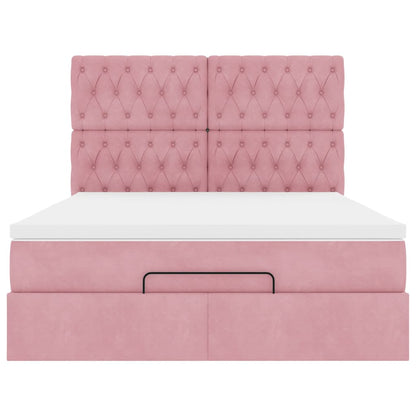 vidaXL Ottoman-Bett mit Matratzen & LEDs Rosa 140x190 cm Samt