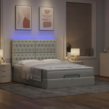 vidaXL Ottoman-Bett mit Matratzen & LEDs Hellgrau 140x200 cm Samt