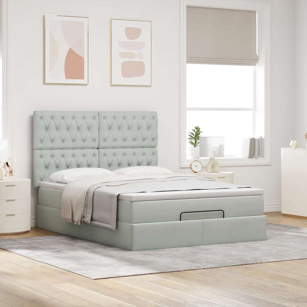 vidaXL Ottoman-Bett mit Matratzen & LEDs Hellgrau 140x200 cm Samt