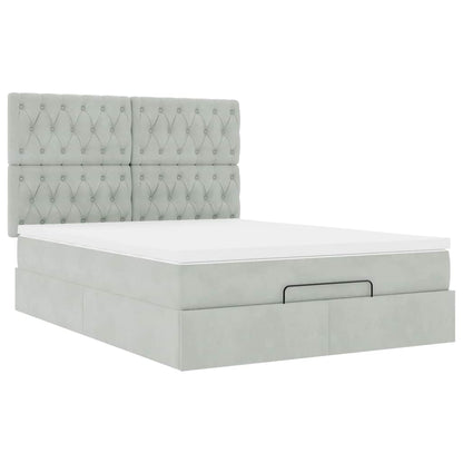 vidaXL Ottoman-Bett mit Matratzen & LEDs Hellgrau 140x200 cm Samt