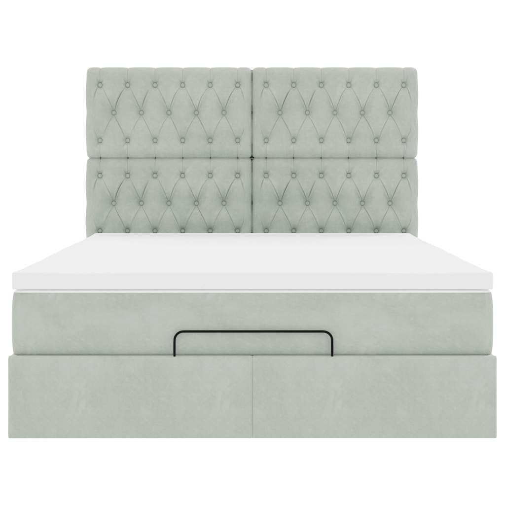 vidaXL Ottoman-Bett mit Matratzen & LEDs Hellgrau 140x200 cm Samt