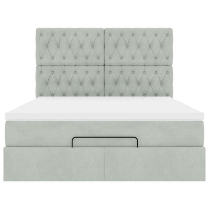 vidaXL Ottoman-Bett mit Matratzen & LEDs Hellgrau 140x200 cm Samt