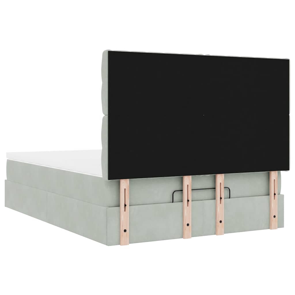 vidaXL Ottoman-Bett mit Matratzen & LEDs Hellgrau 140x200 cm Samt