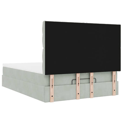 vidaXL Ottoman-Bett mit Matratzen & LEDs Hellgrau 140x200 cm Samt