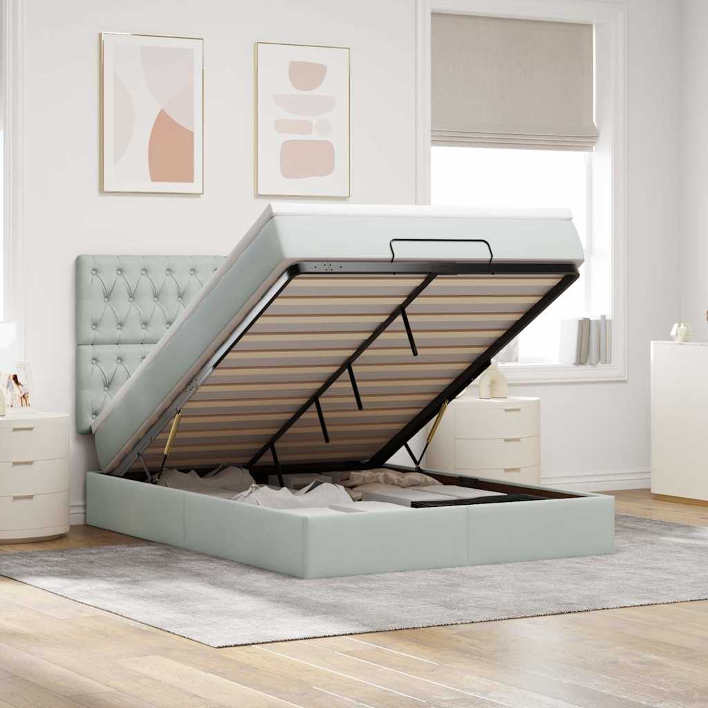 vidaXL Ottoman-Bett mit Matratzen & LEDs Hellgrau 140x200 cm Samt