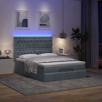 vidaXL Lit ottoman avec matelas et LED gris foncé 140x200 cm Velours