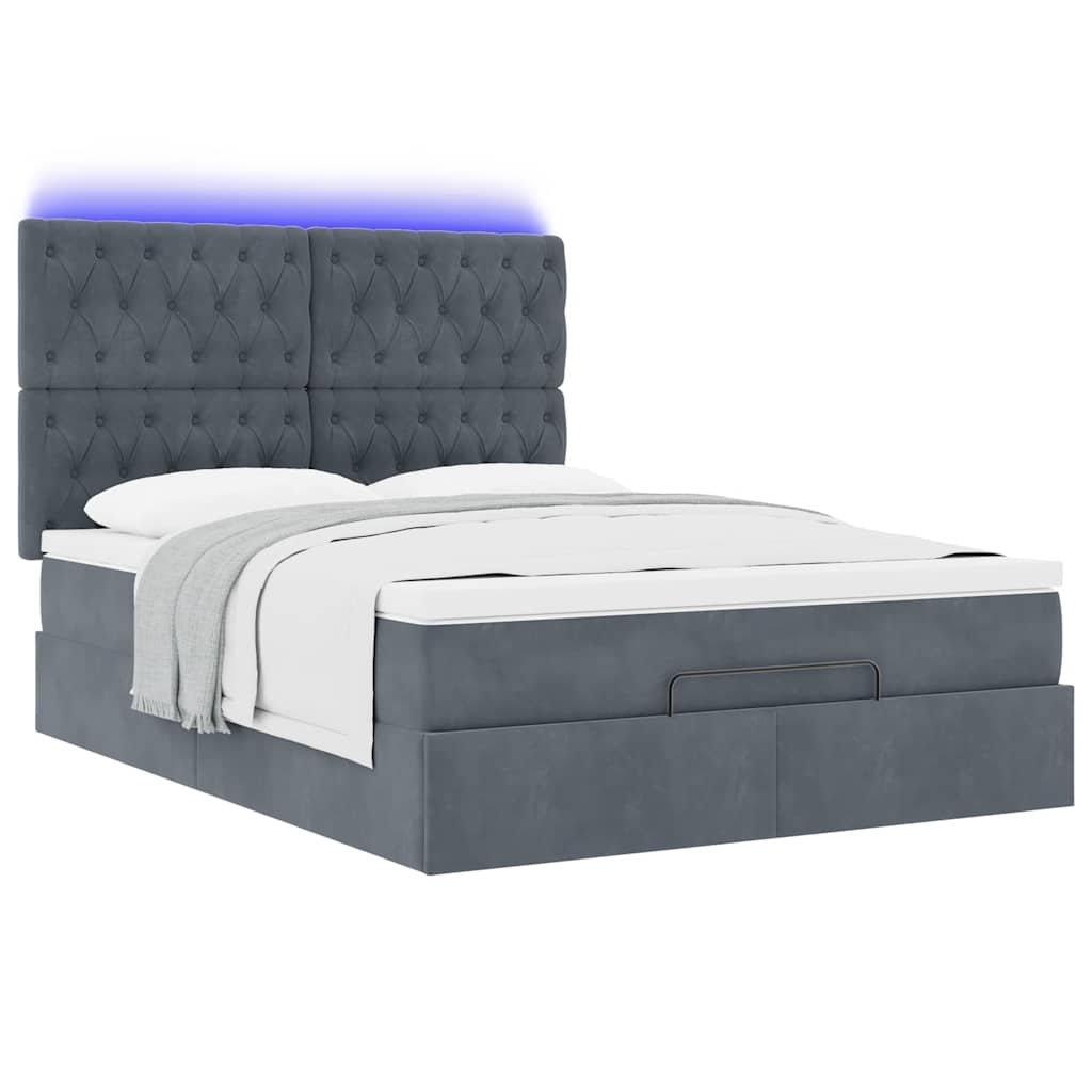 vidaXL Lit ottoman avec matelas et LED gris foncé 140x200 cm Velours