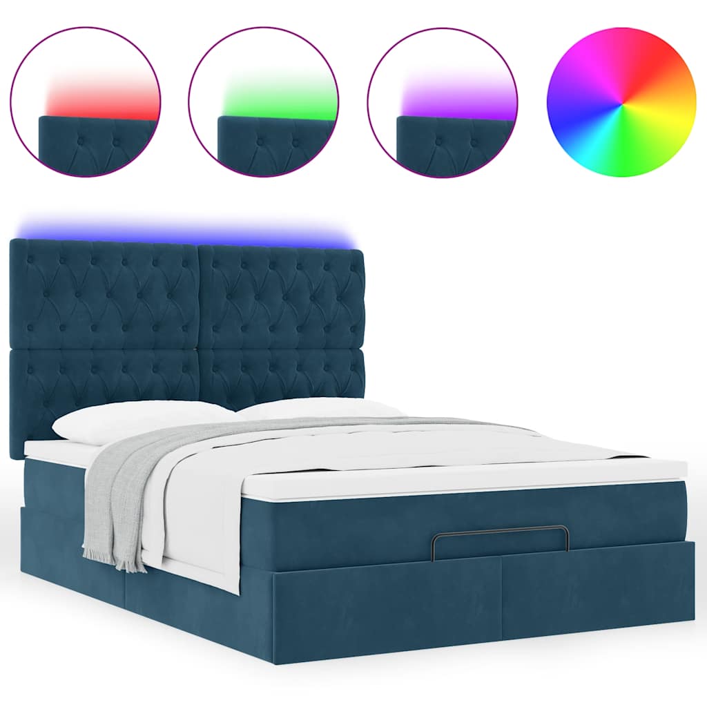 Ottoman-Bett mit Matratzen & LEDs Dunkelblau 140x200 cm Samt