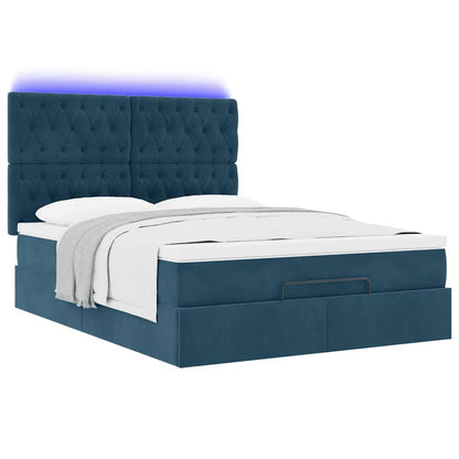 Ottoman-Bett mit Matratzen & LEDs Dunkelblau 140x200 cm Samt