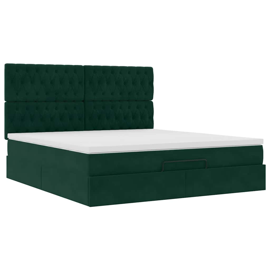 vidaXL Lit de repos avec matelas et LED vert foncé 160x200 cm Velours