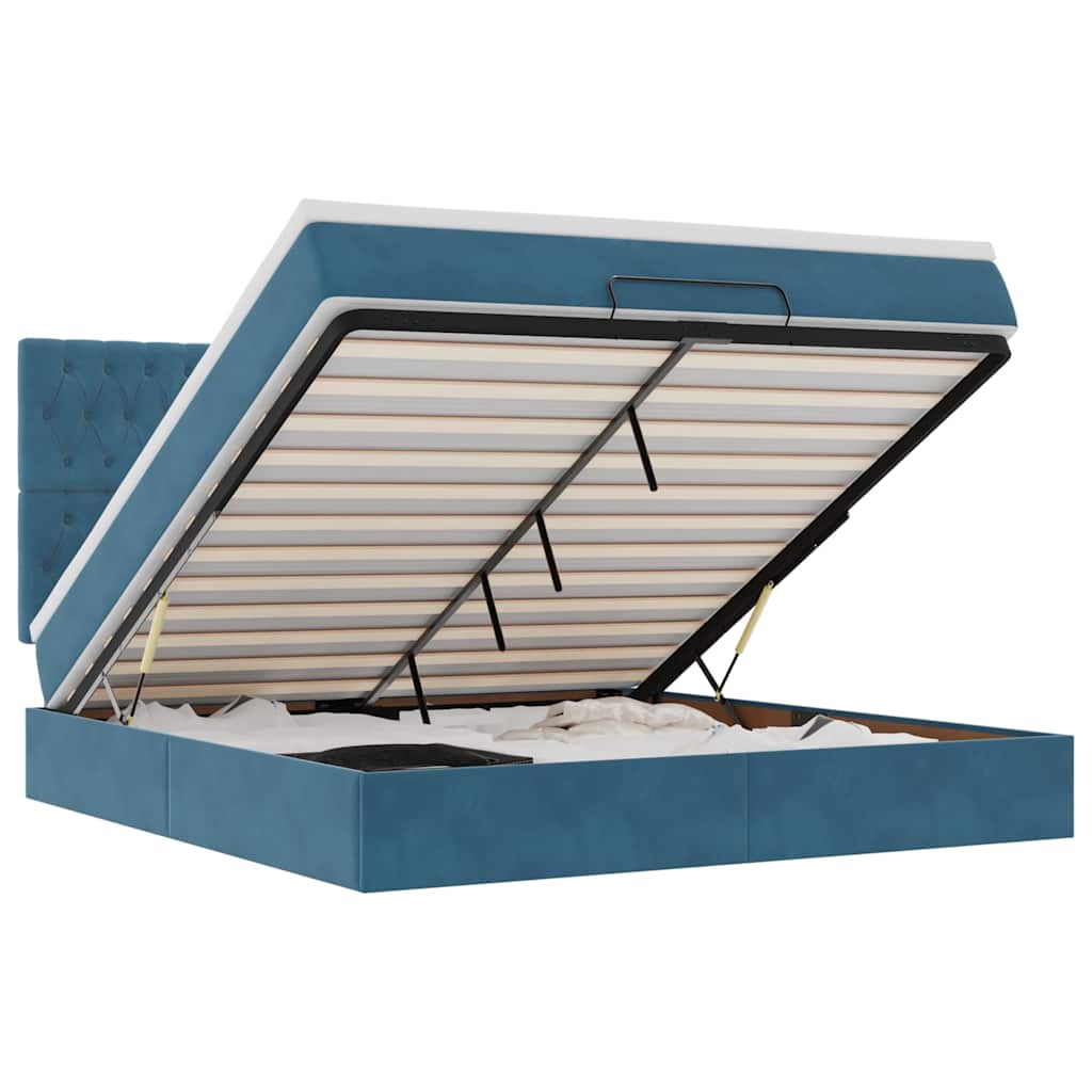 Ottoman-Bett mit Matratzen & LEDs Dunkelblau 160x200 cm Samt