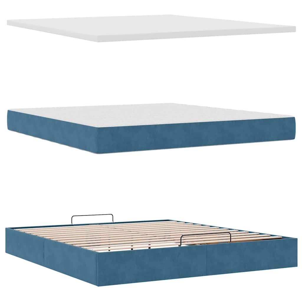 vidaXL Ottoman-Bett mit Matratzen & LEDs Dunkelblau 160x200 cm Samt