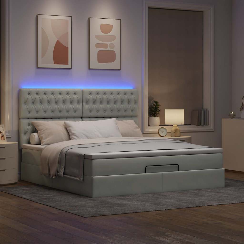 vidaXL Ottoman-Bett mit Matratzen & LEDs Hellgrau 180x200 cm Samt