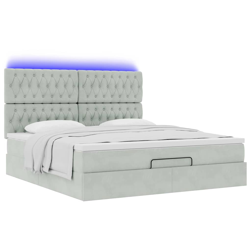 vidaXL Ottoman-Bett mit Matratzen & LEDs Hellgrau 180x200 cm Samt