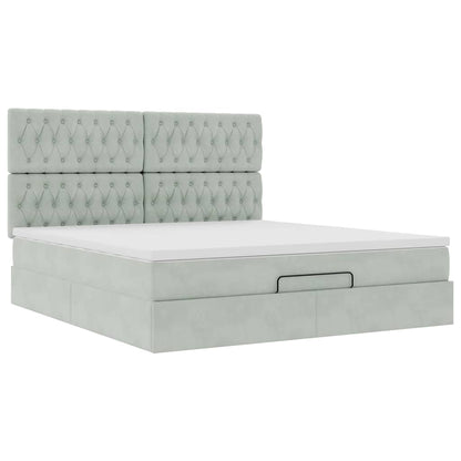 vidaXL Ottoman-Bett mit Matratzen & LEDs Hellgrau 180x200 cm Samt