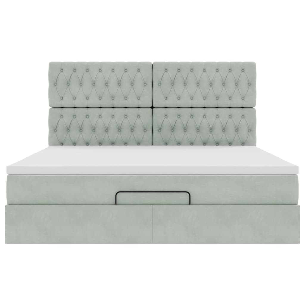 vidaXL Ottoman-Bett mit Matratzen & LEDs Hellgrau 180x200 cm Samt